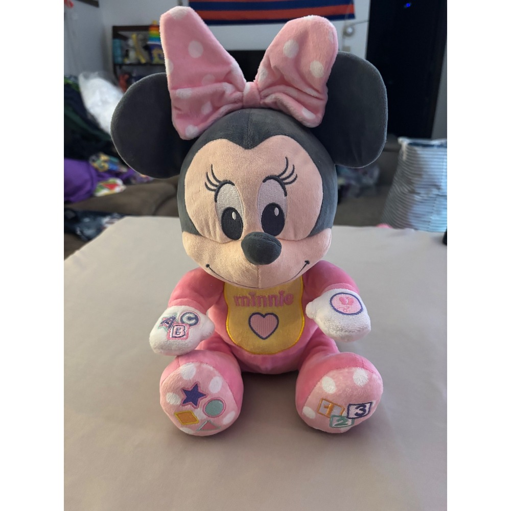 Disney Baby Minnie Mouse Musical Learning Plush Pink Polka Dot ABC 123 Toy
